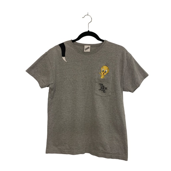 Warner Brothers Studio Looney Tunes Tweety Bird Embroidered Grey T Shirt Small - Picture 1 of 6